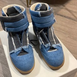 Maison Margiela high top denim sneakers runaway collection